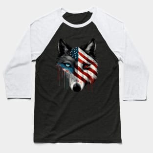 Wolf, american flag, Alaska, Idaho, Michigan, Minnesota, Montana, New Mexico, Utah, Wyoming Baseball T-Shirt